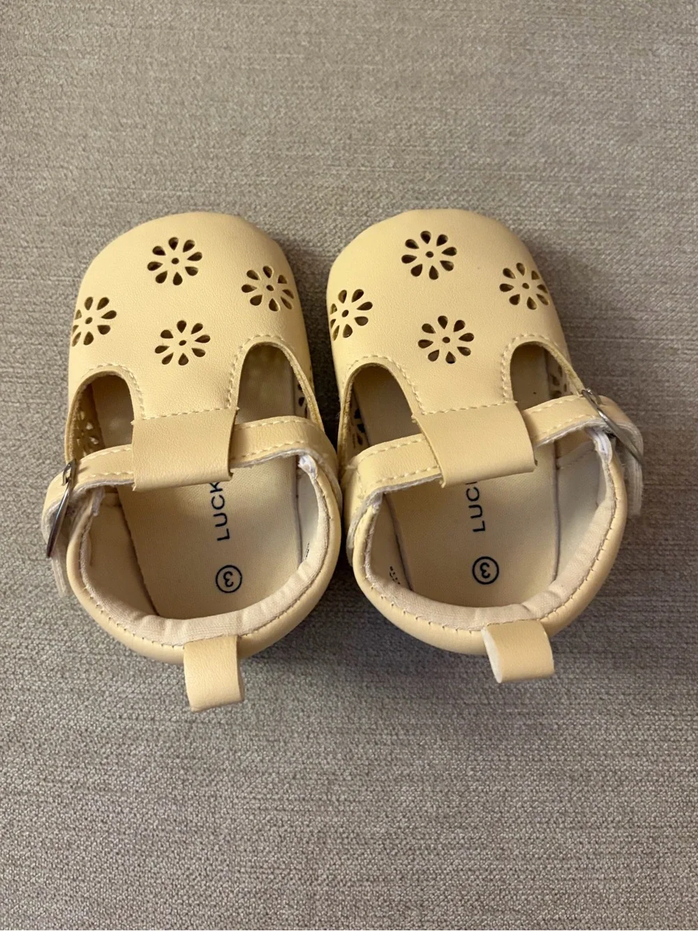 Lucky Brand Tan Baby Mary Jane Shoes with Floral Cutouts